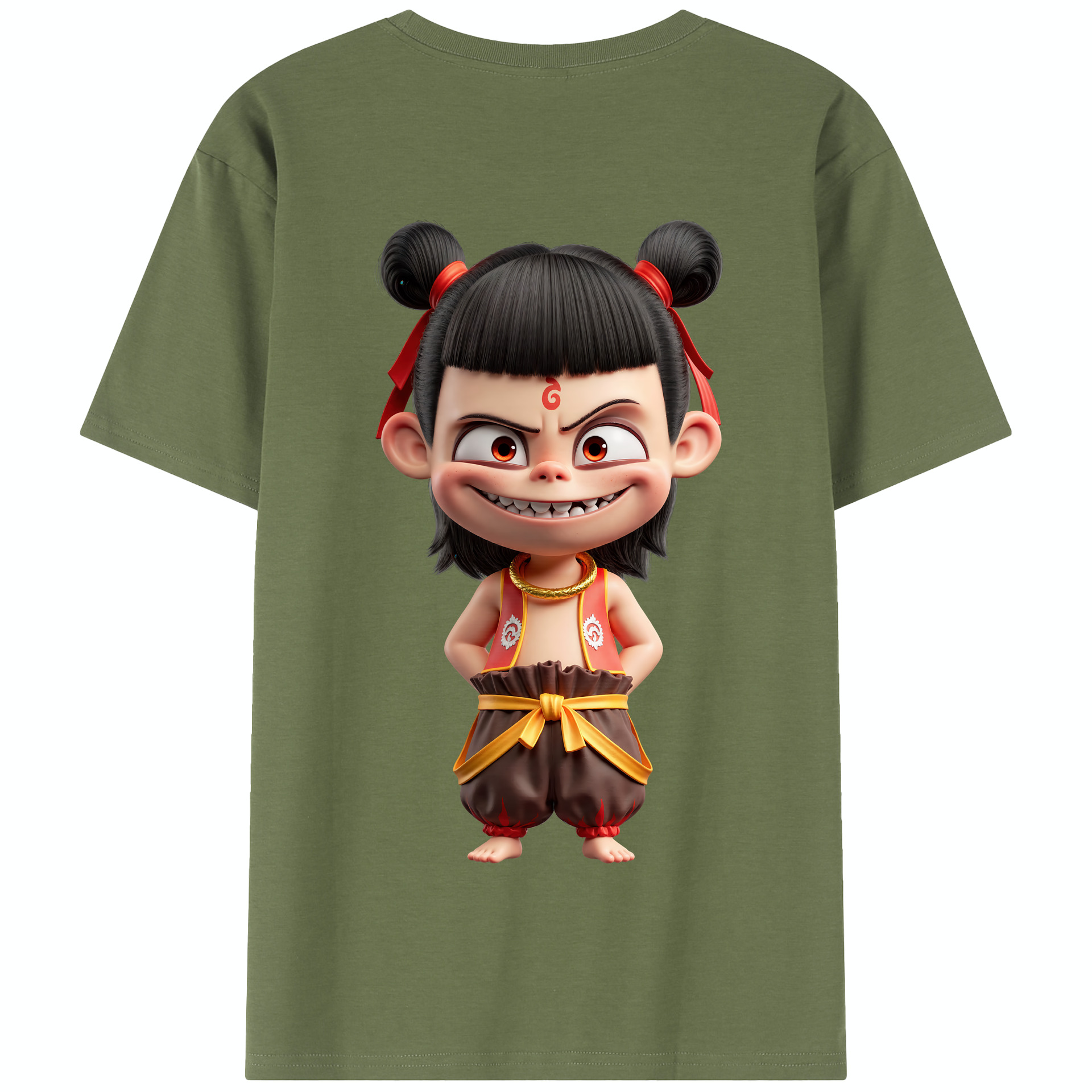 （画像用） Ne Zha 2 ナタ 魔童の大暴れ 綿100％半袖Tシャツ（背面プリント）